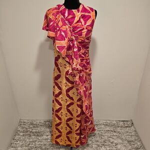 Ulla Johnson Lali Handmade 100% Silk Gown Dress Tigerlily Sz 6 One Shoulder Maxi